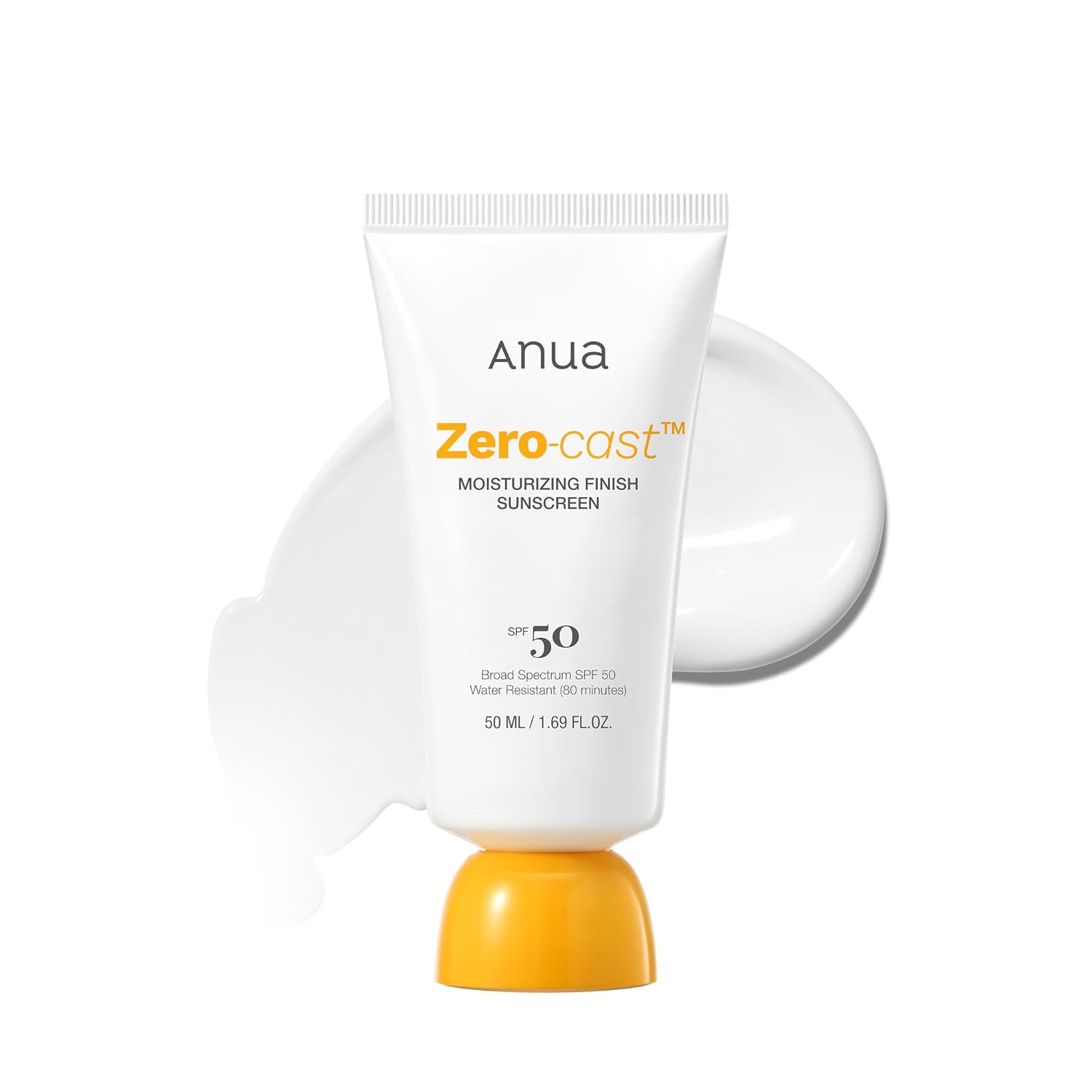 Anua Zero-Cast Moisturizing Sunscreen SPF 50 – Oil-Free Hydrating Face Sunscreen with Hyaluronic Acid & Niacinamide, Korean Skincare, 1.69 fl oz