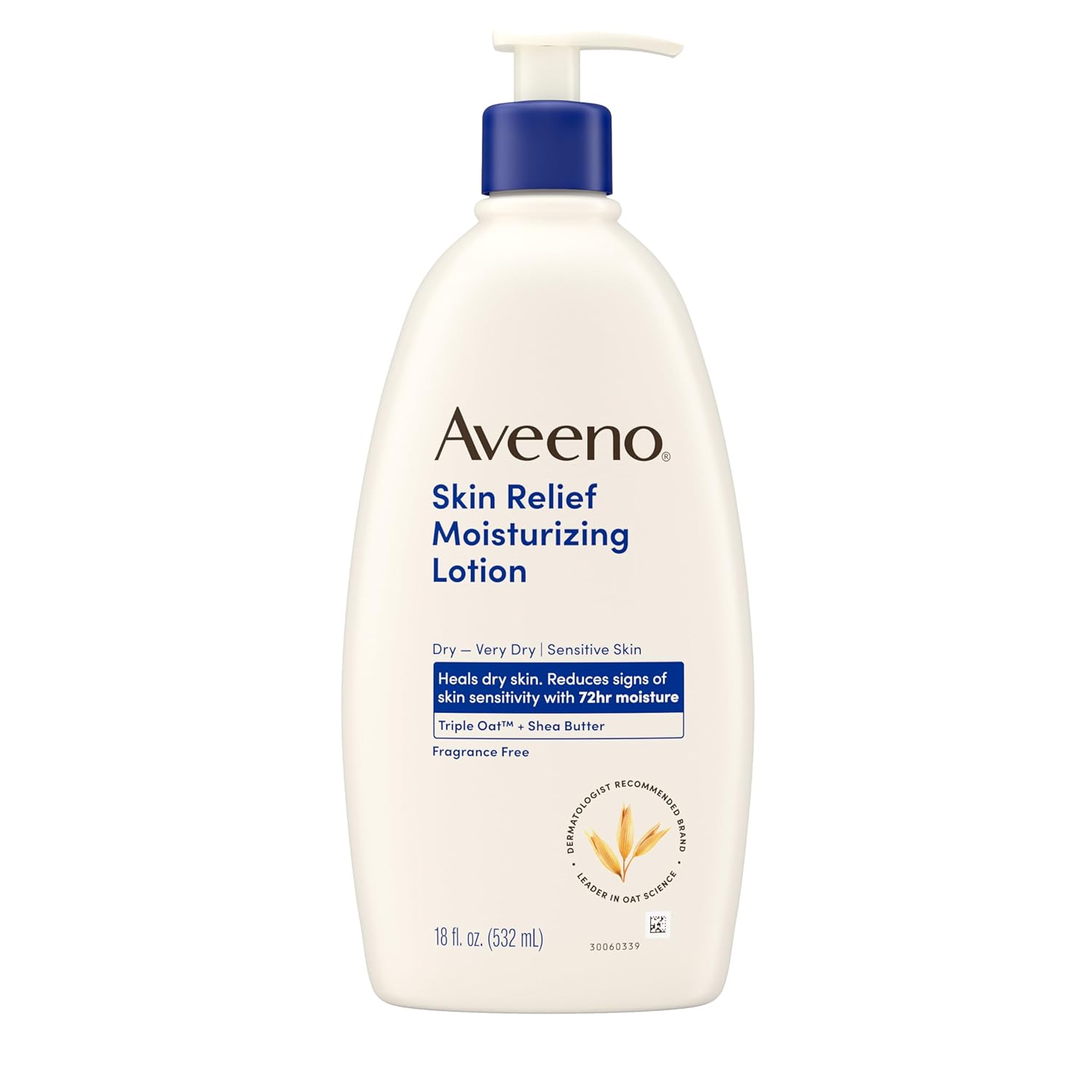 Aveeno Skin Relief Lotion – Triple Oat & Shea Butter Moisturizer for Very Dry Sensitive Skin, Fragrance-Free, 18 fl oz