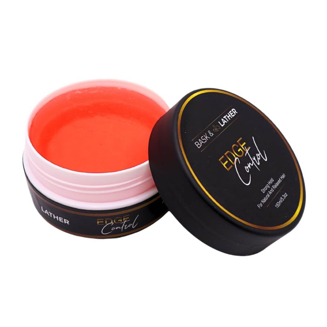 BASK & LATHER Edge Control Gel – Strong Hold with Castor Oil, Non-Greasy & No Flaking, Long-Lasting Hair Styling, 5.3 oz