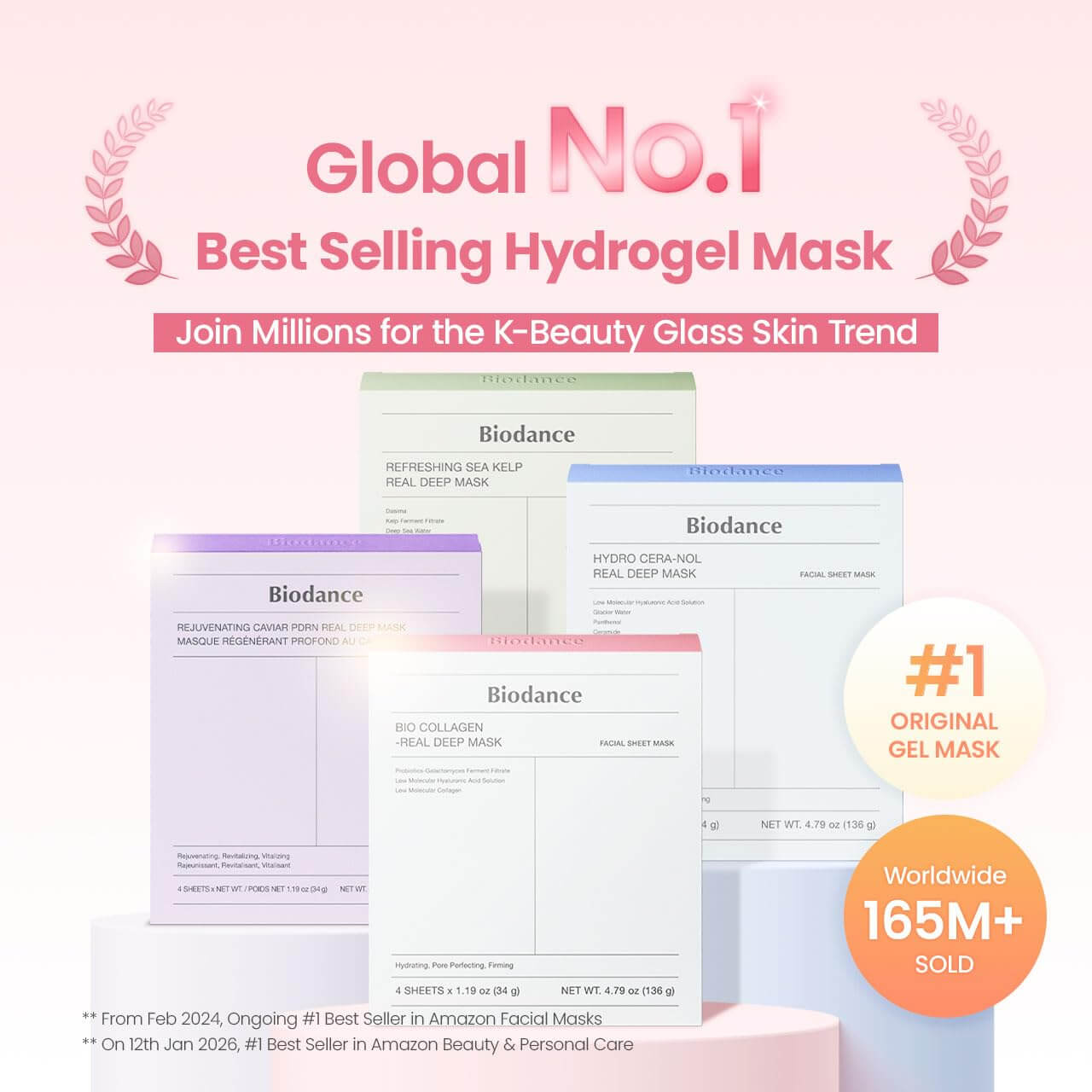 BIODANCE Bio-Collagen Hydrogel Mask – Hydrating & Pore Minimizing Overnight Face Mask, 4 Pack (1.19 oz each)