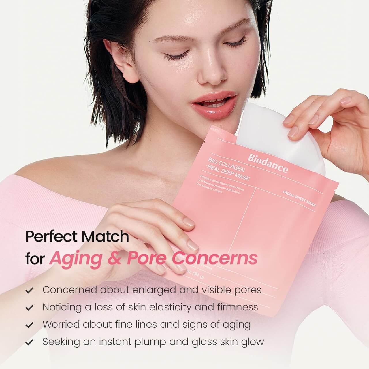 BIODANCE Bio-Collagen Hydrogel Mask – Hydrating & Pore Minimizing Overnight Face Mask, 4 Pack (1.19 oz each)