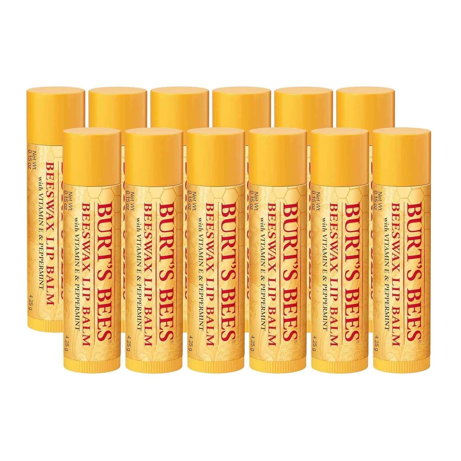 Burt’s Bees Beeswax Lip Balm – Natural Moisturizing Lip Treatment, 4 Pack (0.15 oz each)