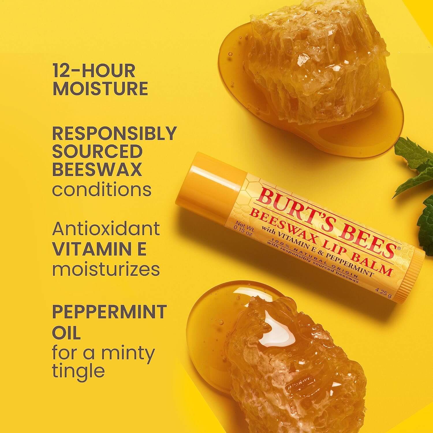 Burt’s Bees Beeswax Lip Balm – Natural Moisturizing Lip Treatment, 4 Pack (0.15 oz each)