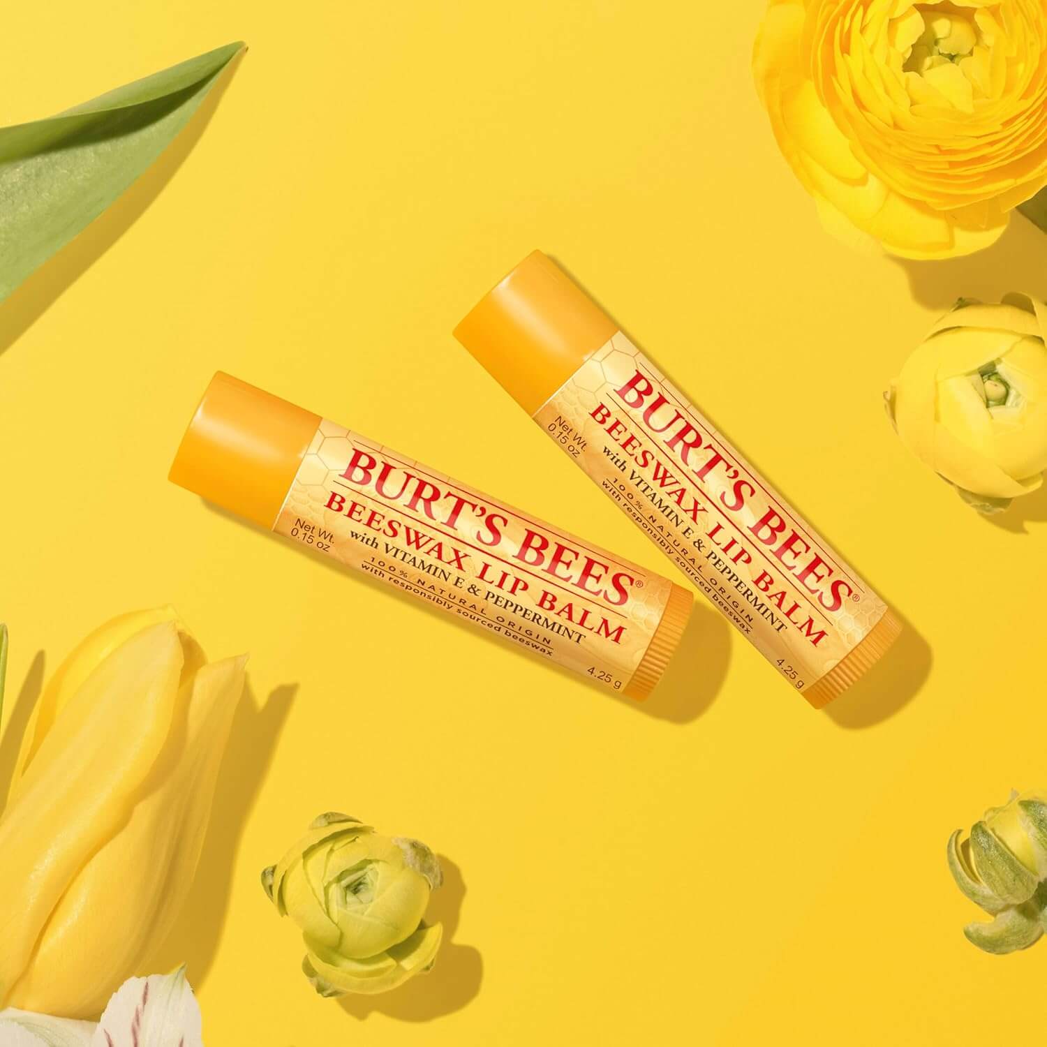 Burt’s Bees Beeswax Lip Balm – Natural Moisturizing Lip Treatment, 4 Pack (0.15 oz each)