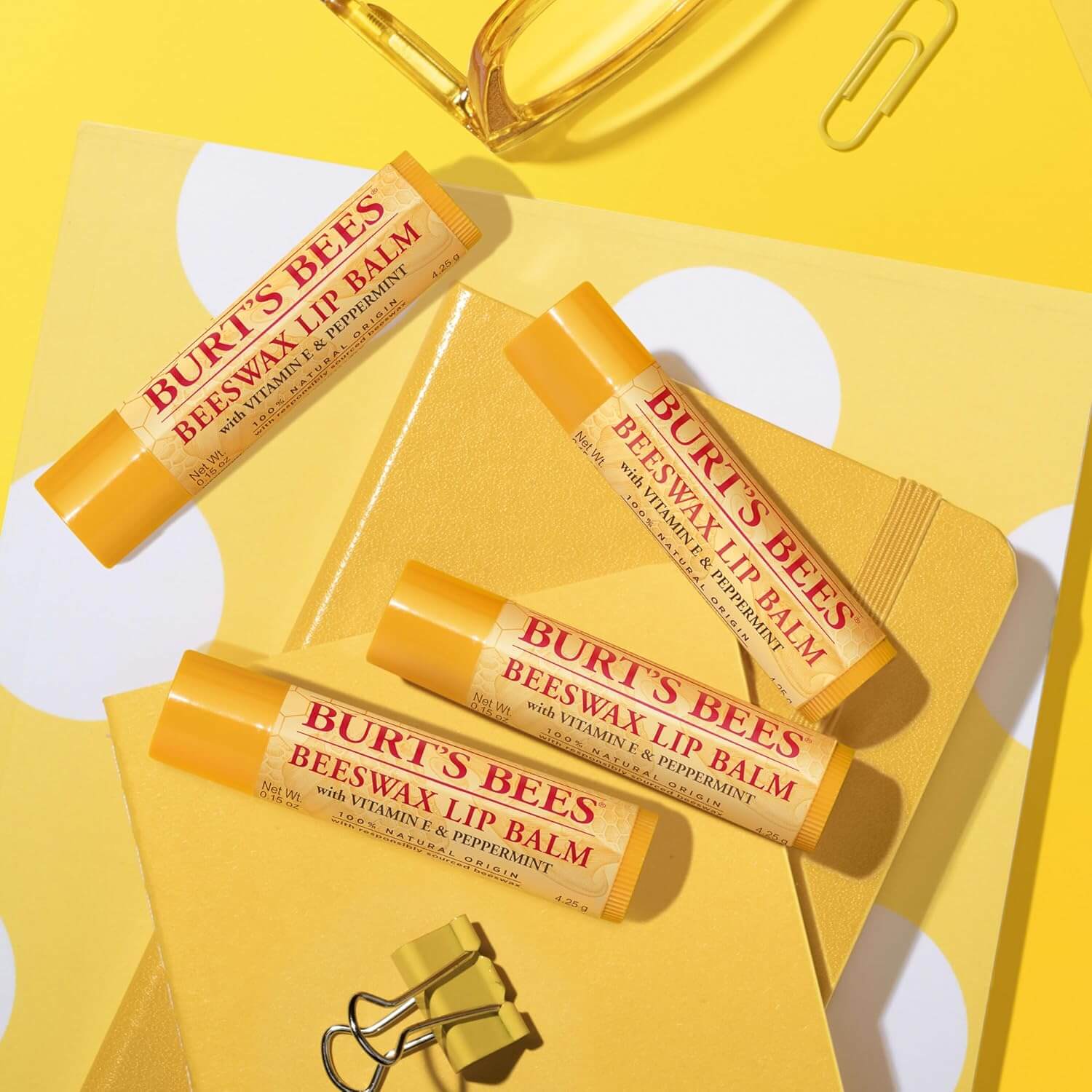 Burt’s Bees Beeswax Lip Balm – Natural Moisturizing Lip Treatment, 4 Pack (0.15 oz each)
