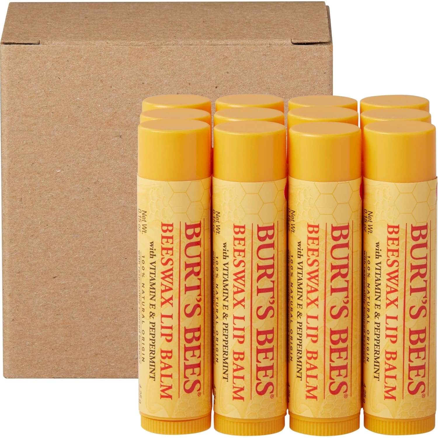 Burt’s Bees Beeswax Lip Balm – Natural Moisturizing Lip Treatment, 4 Pack (0.15 oz each)