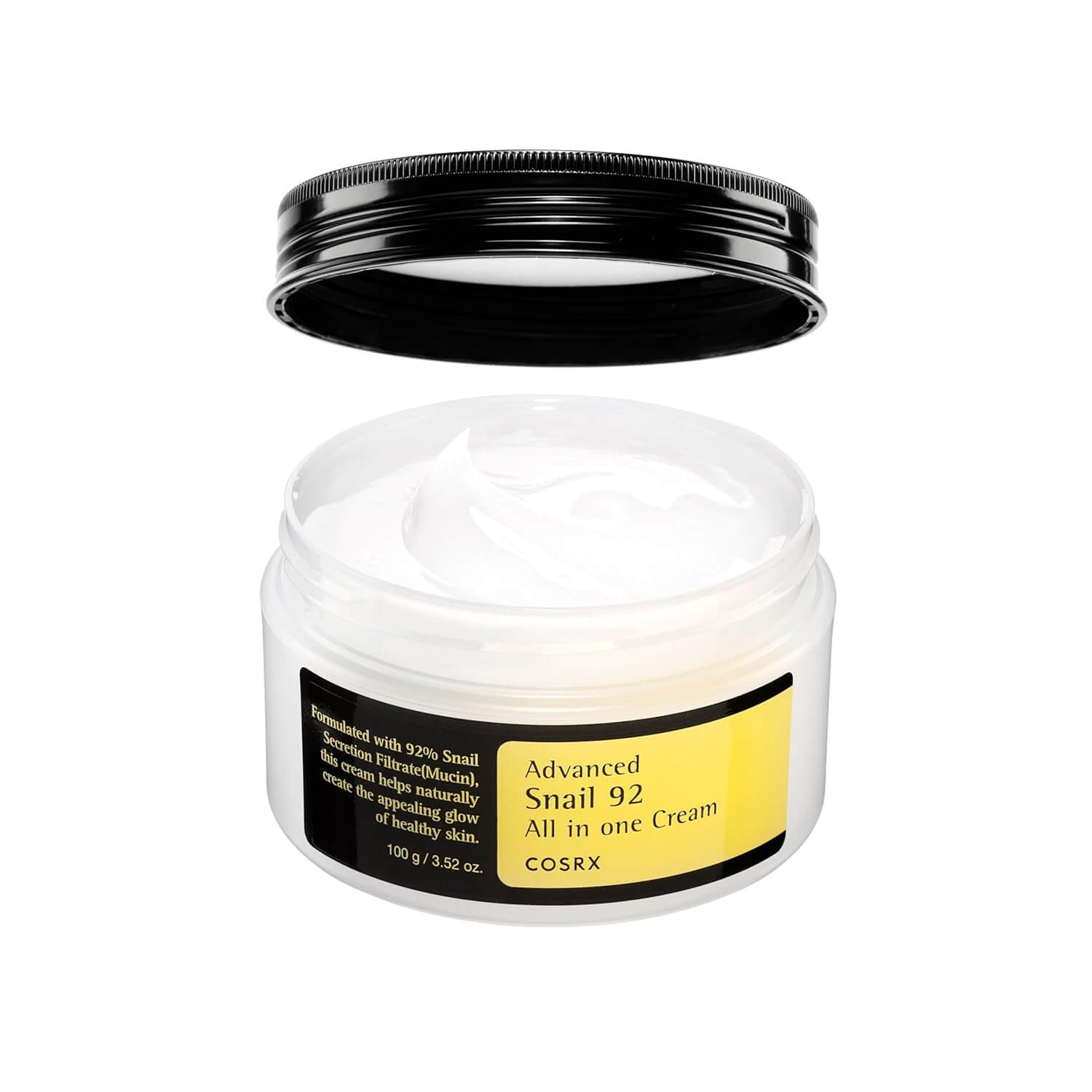 COSRX Snail Mucin 92% Moisturizer – Lightweight Hydrating Face Cream for Soft, Glowy Skin, Korean Skincare, 3.52 oz
