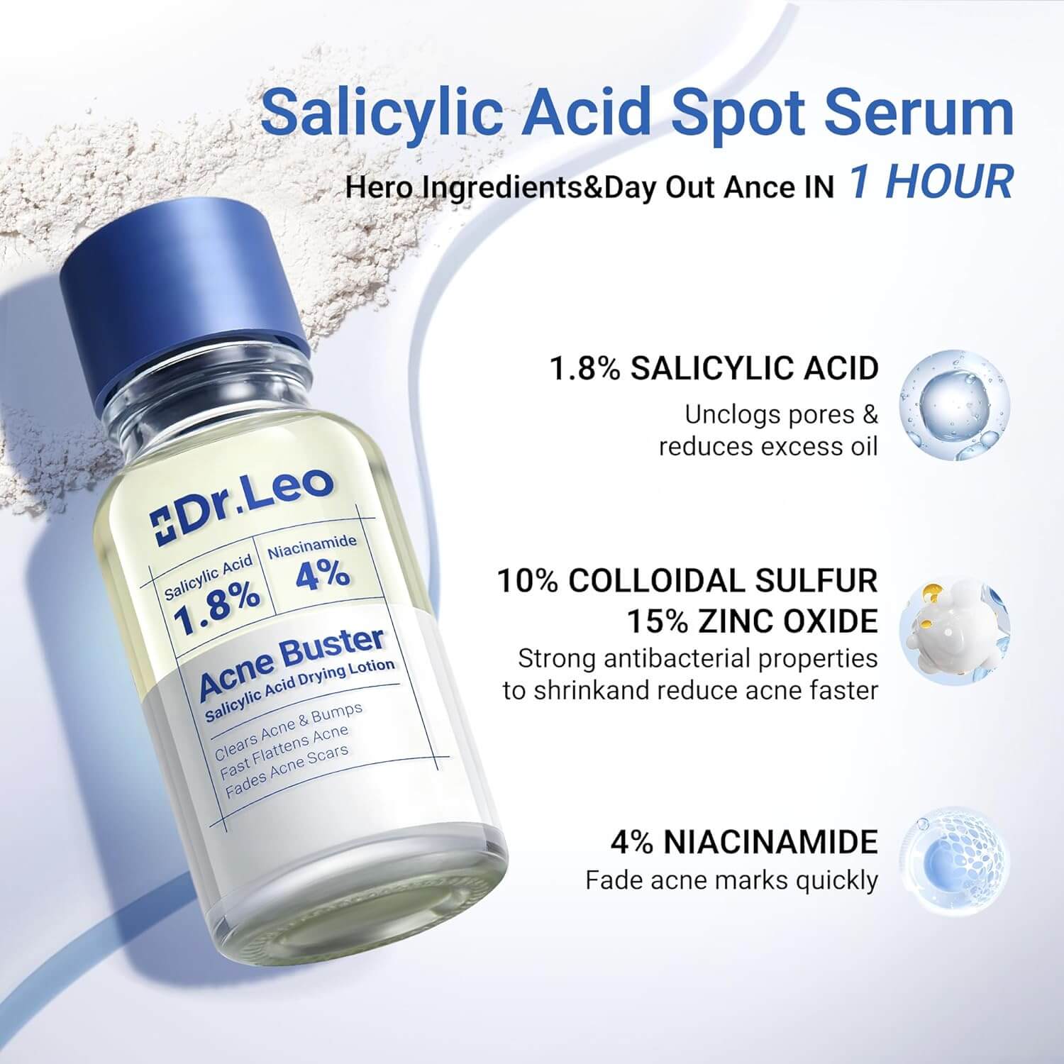 Dr. Leo Salicylic Acid Spot Serum – Acne Treatment with Niacinamide, 0.34 fl oz