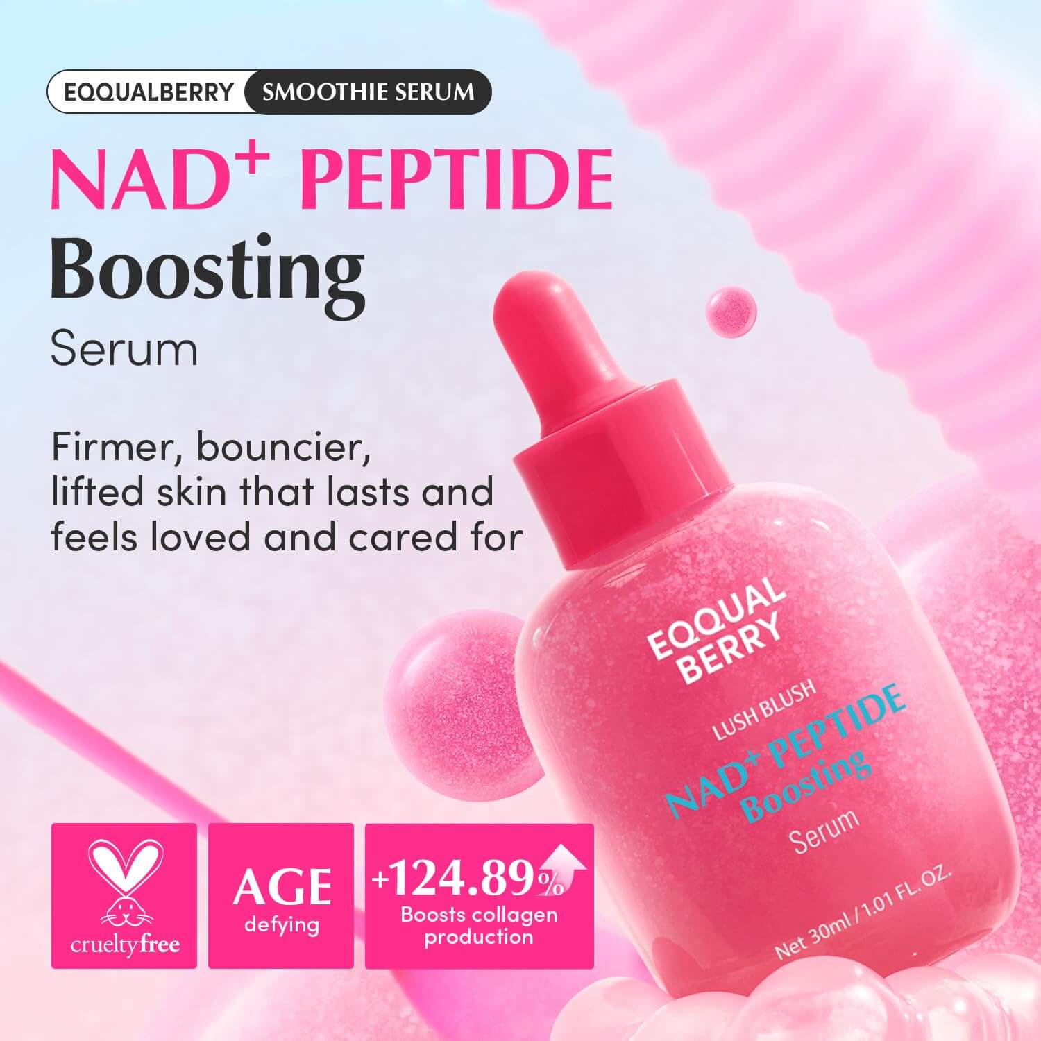 EQQUALBERRY NAD+ Peptide Boosting Serum – Anti-Aging & Firming Face Serum, 1.01 fl oz
