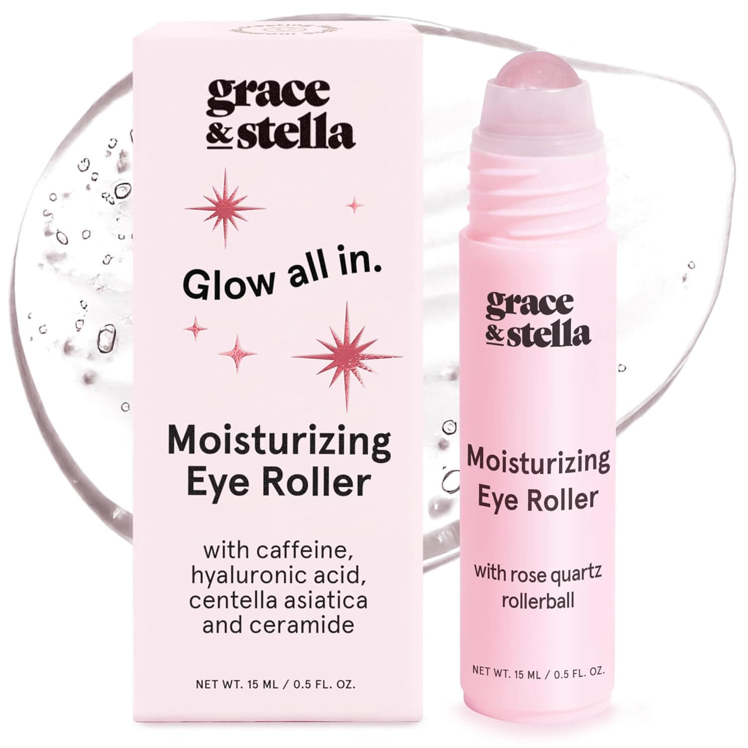 Grace & Stella Under Eye Brightener – Rose Quartz Rollerball Eye Serum, 0.51 fl oz