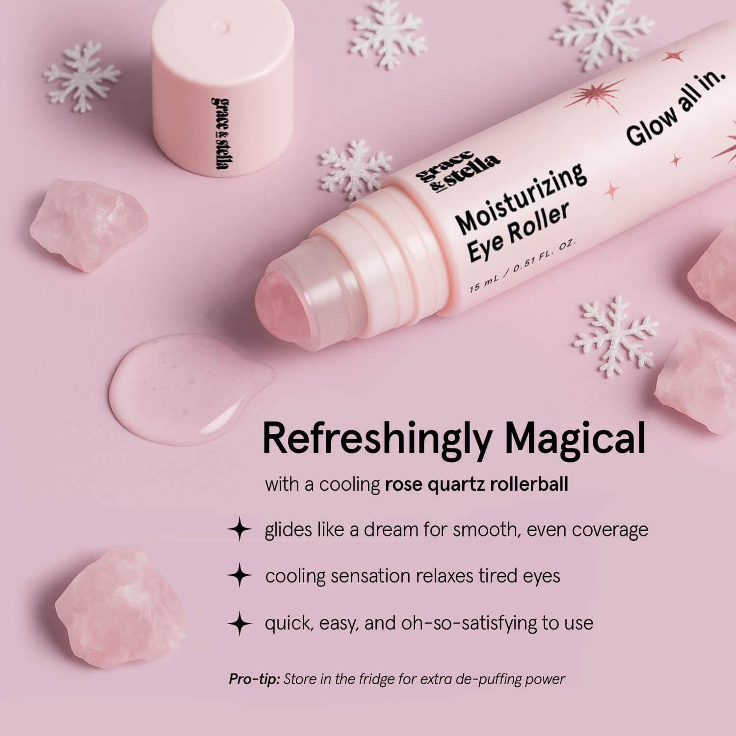 Grace & Stella Under Eye Brightener – Rose Quartz Rollerball Eye Serum, 0.51 fl oz
