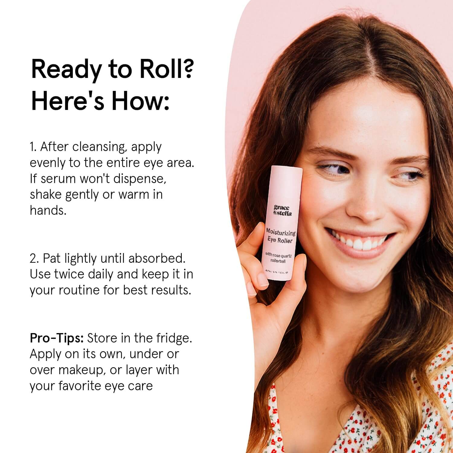 Grace & Stella Under Eye Brightener – Rose Quartz Rollerball Eye Serum, 0.51 fl oz