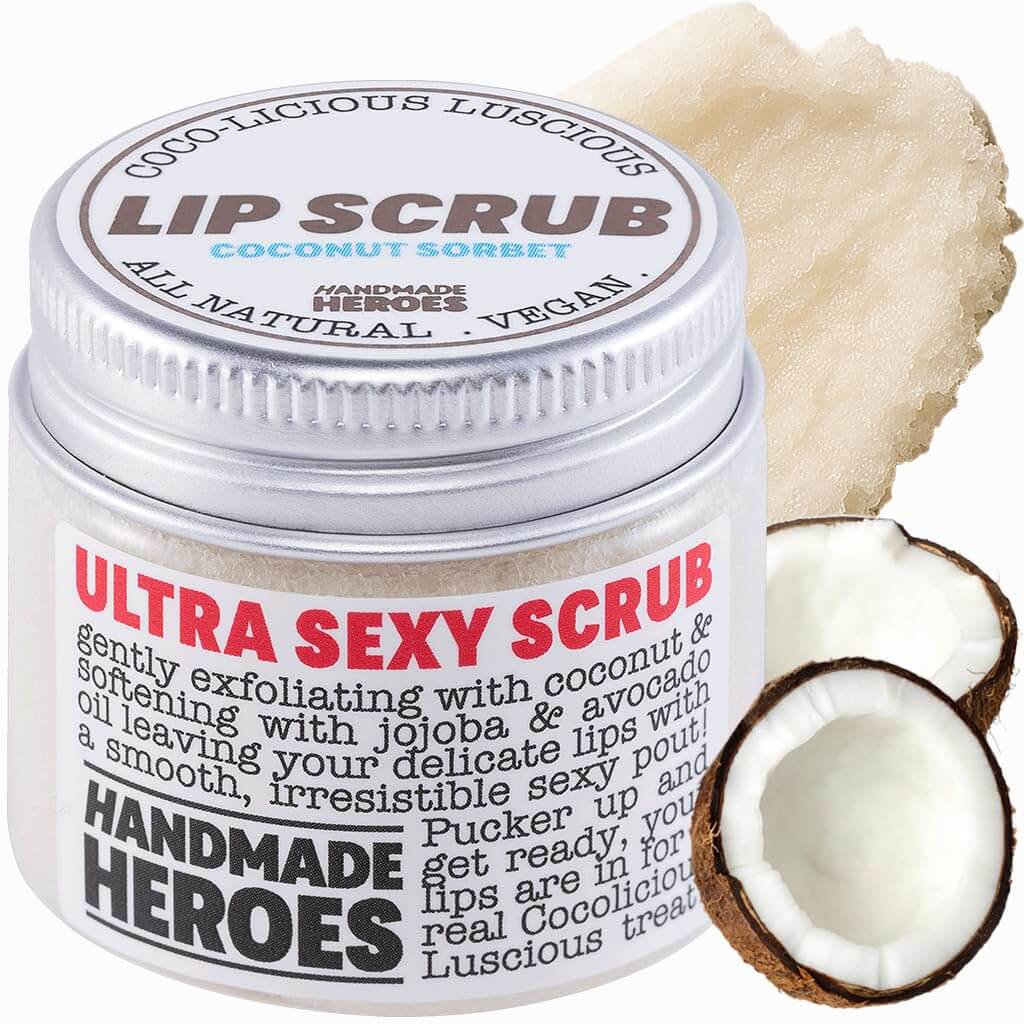 Handmade Heroes Lip Scrub – Coconut Exfoliating & Conditioning Lip Polish, 1 oz