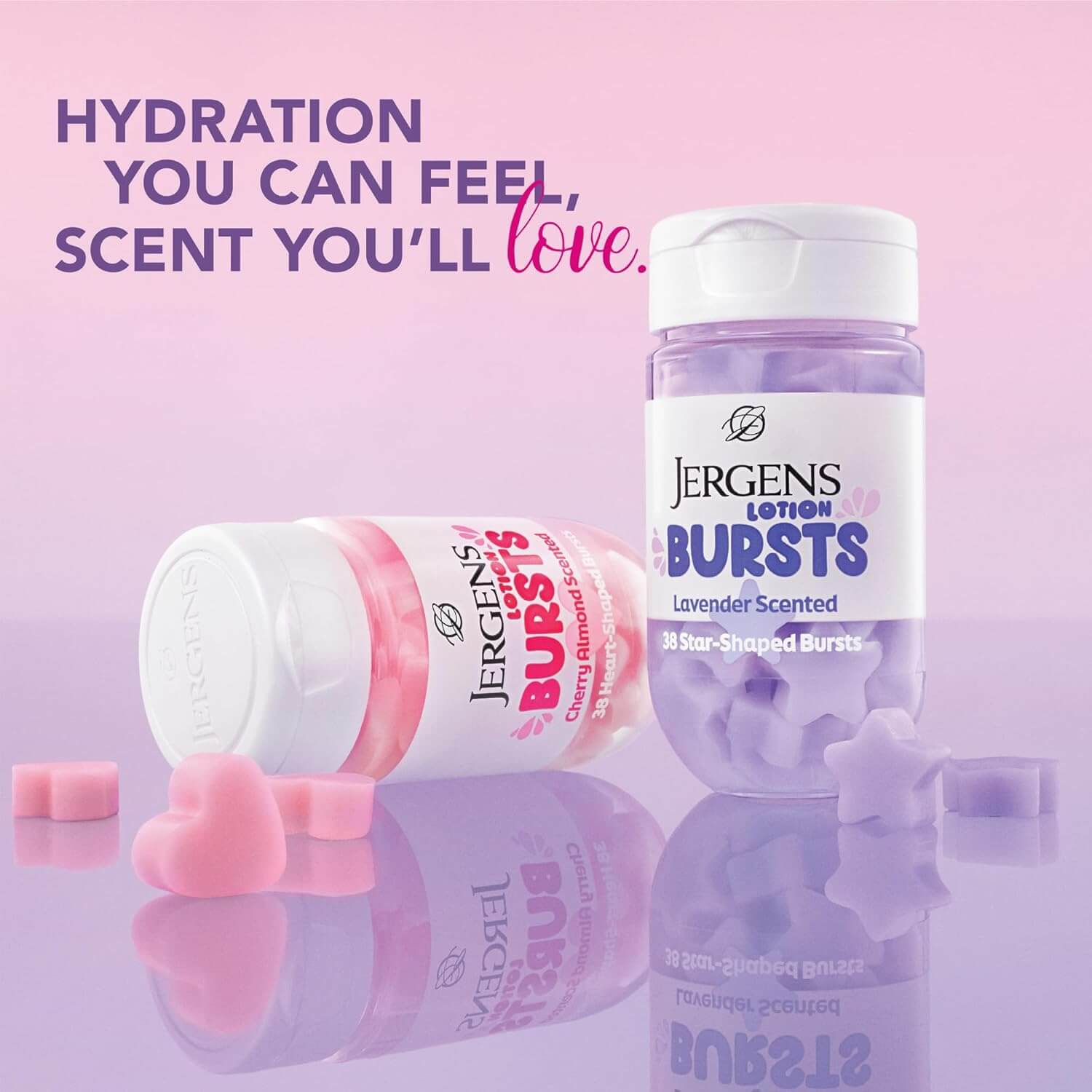 Jergens Cherry Almond Lotion Bursts – Heart-Shaped Moisturizer, 38 Ct