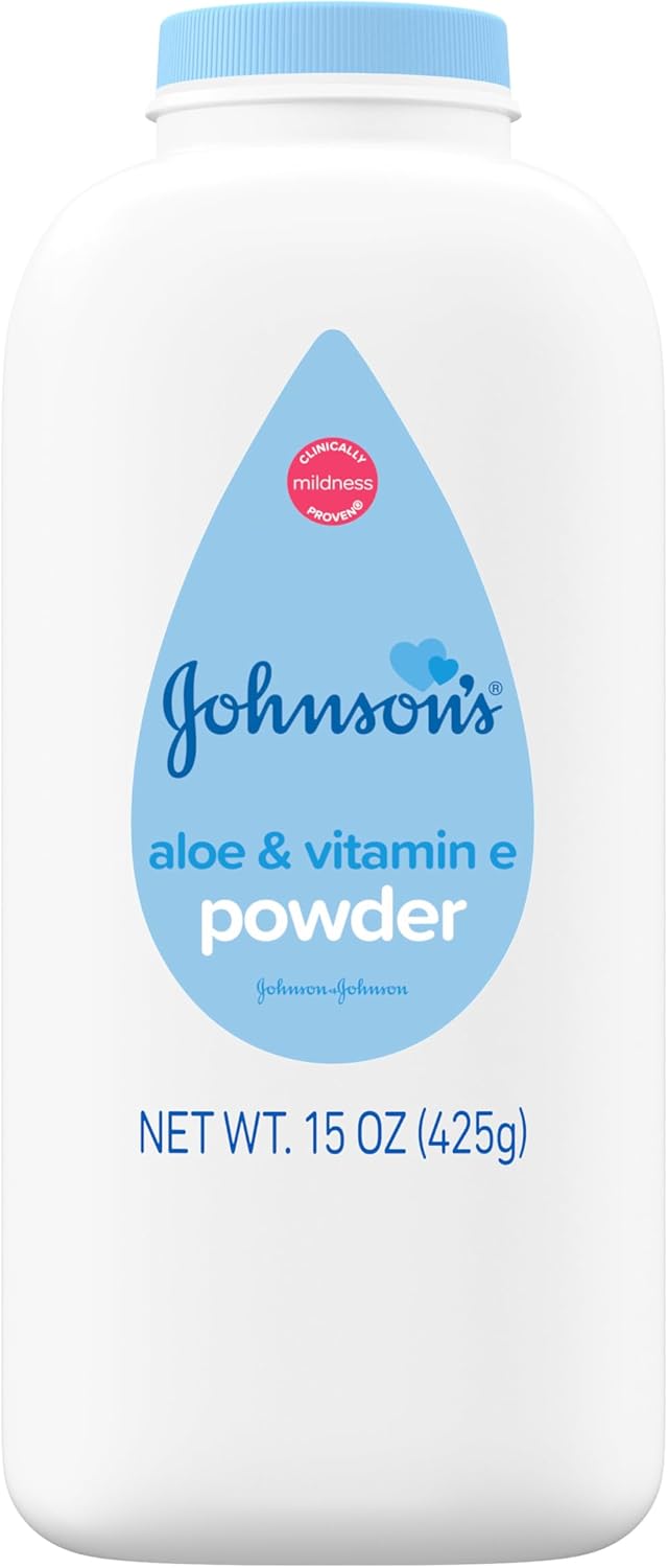 Johnson’s Baby Powder – Cornstarch with Aloe & Vitamin E, Hypoallergenic Gentle Skin Care, 15 oz
