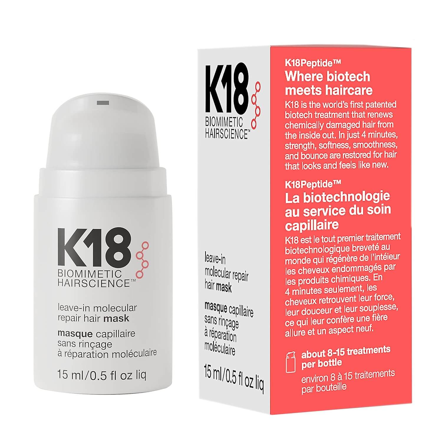 K18 Leave-In Molecular Repair Hair Mask – 4-Minute Damage Repair for Dry, Frizzy & Color-Treated Hair