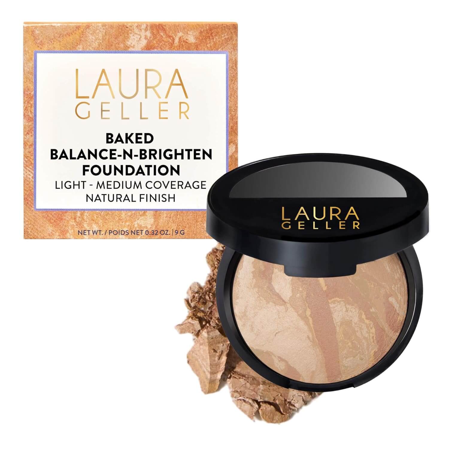 LAURA GELLER Baked Balance-n-Brighten Foundation – Color Correcting Powder, Light to Medium Coverage, Natural Demi-Matte Finish