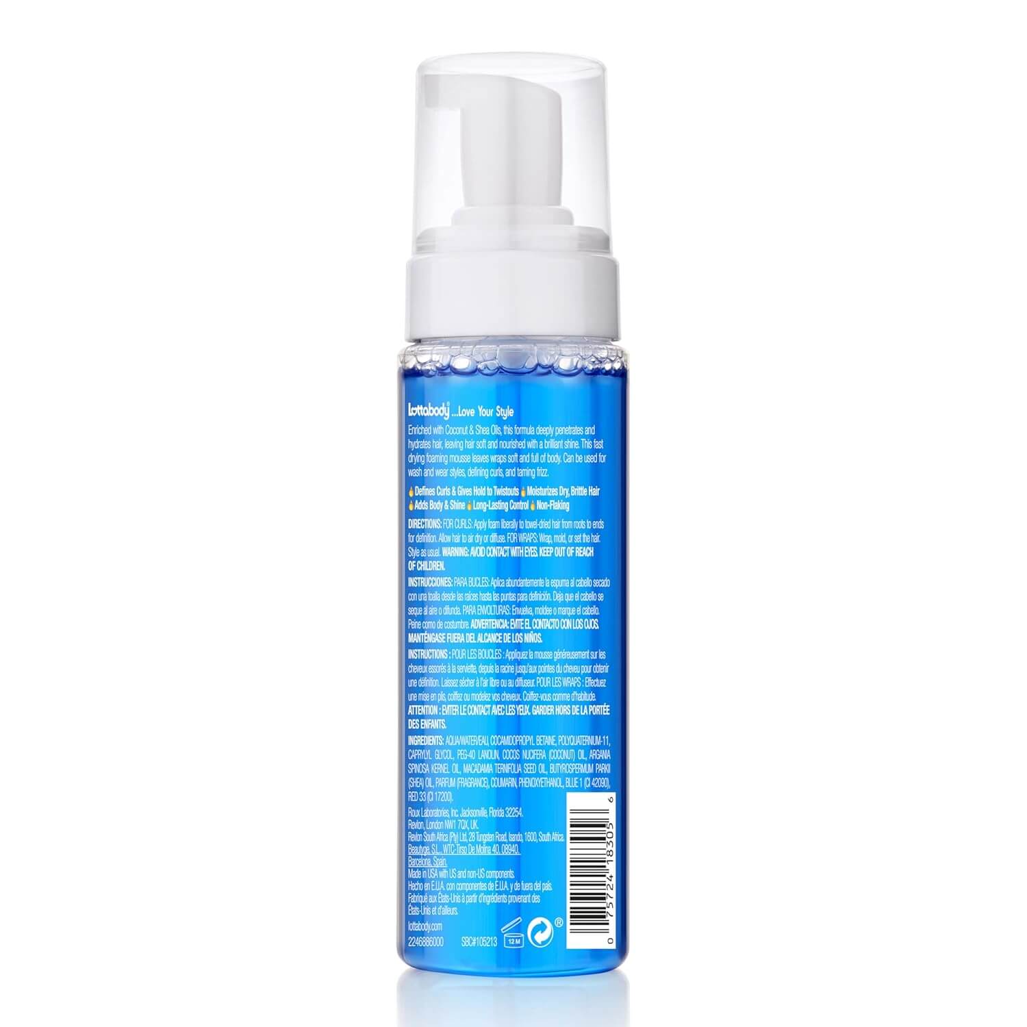 Lottabody Coconut & Shea Curl Mousse – Anti-Frizz Curl Defining Hair Foam, 7 fl oz
