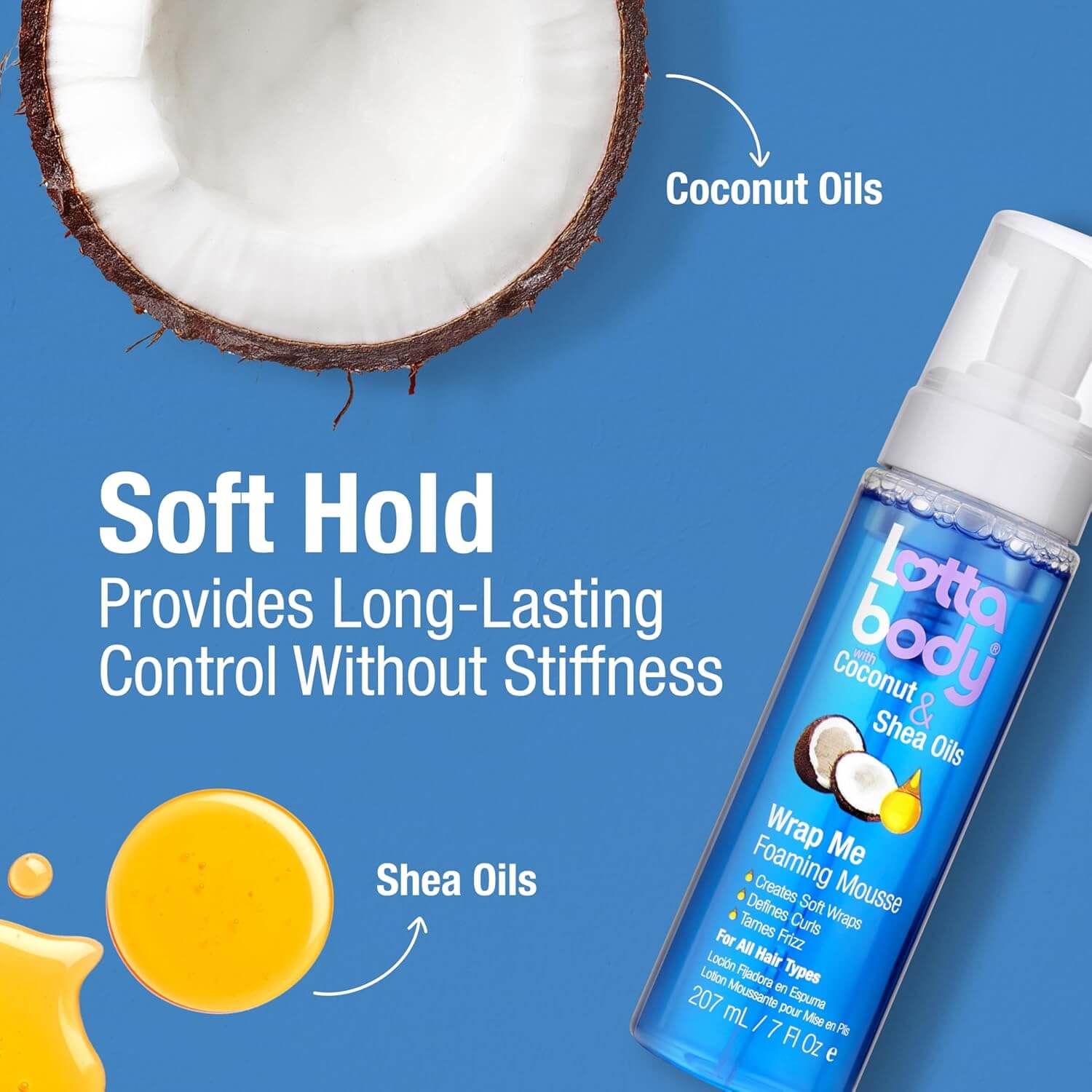 Lottabody Coconut & Shea Curl Mousse – Anti-Frizz Curl Defining Hair Foam, 7 fl oz