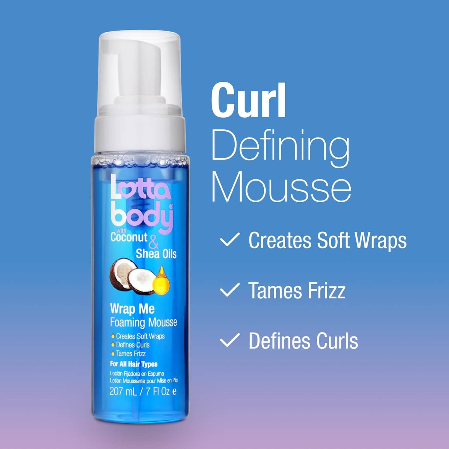 Lottabody Coconut & Shea Curl Mousse – Anti-Frizz Curl Defining Hair Foam, 7 fl oz