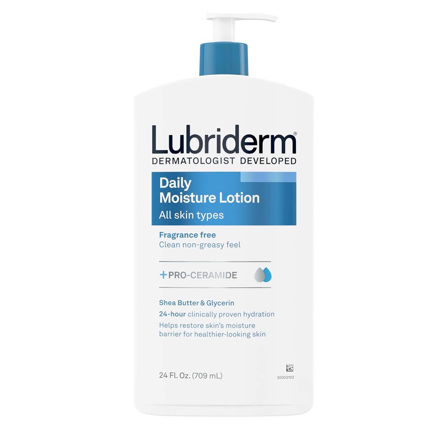 Lubriderm Daily Moisture Lotion – Fragrance-Free Hydrating Lotion with Pro-Ceramide & Shea Butter for Sensitive Skin, 24 fl oz