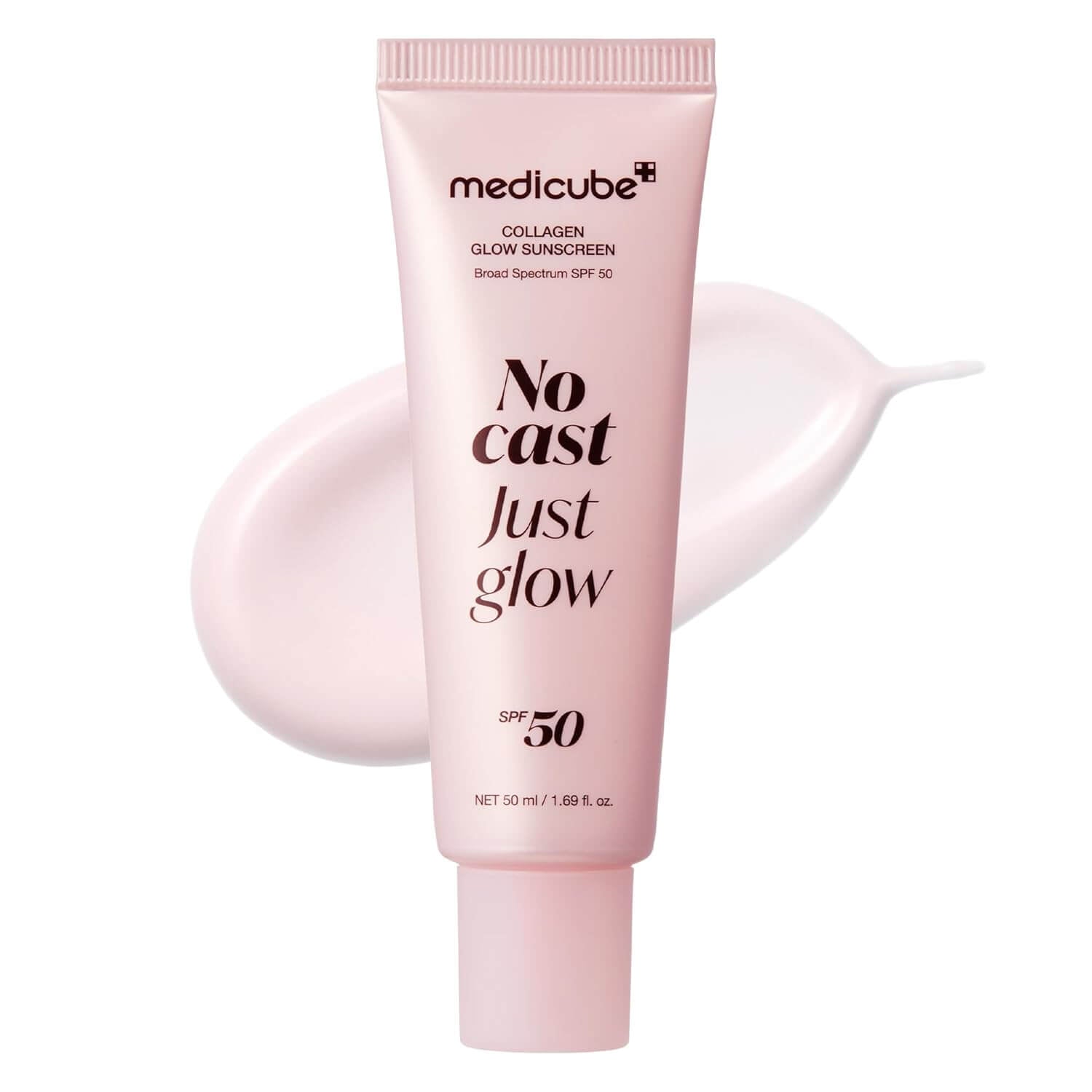 Medicube No Cast Glow Collagen Sunscreen SPF 50 – Lightweight Hydrating Face Sunscreen with Peptides & Cica, Korean Skincare
