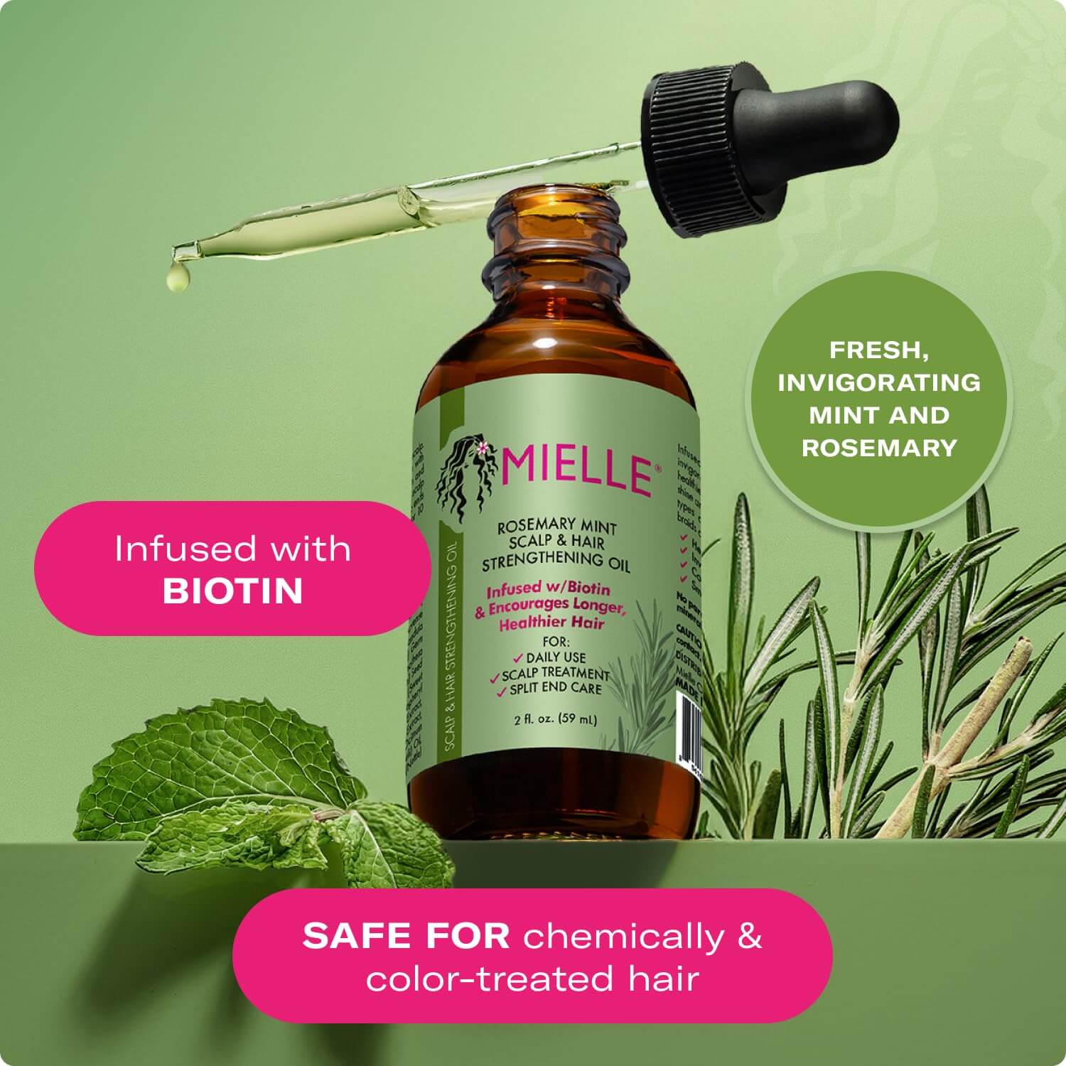 Mielle Rosemary & Mint Hair Oil – Strengthening Biotin Hair & Scalp Treatment, 2 oz
