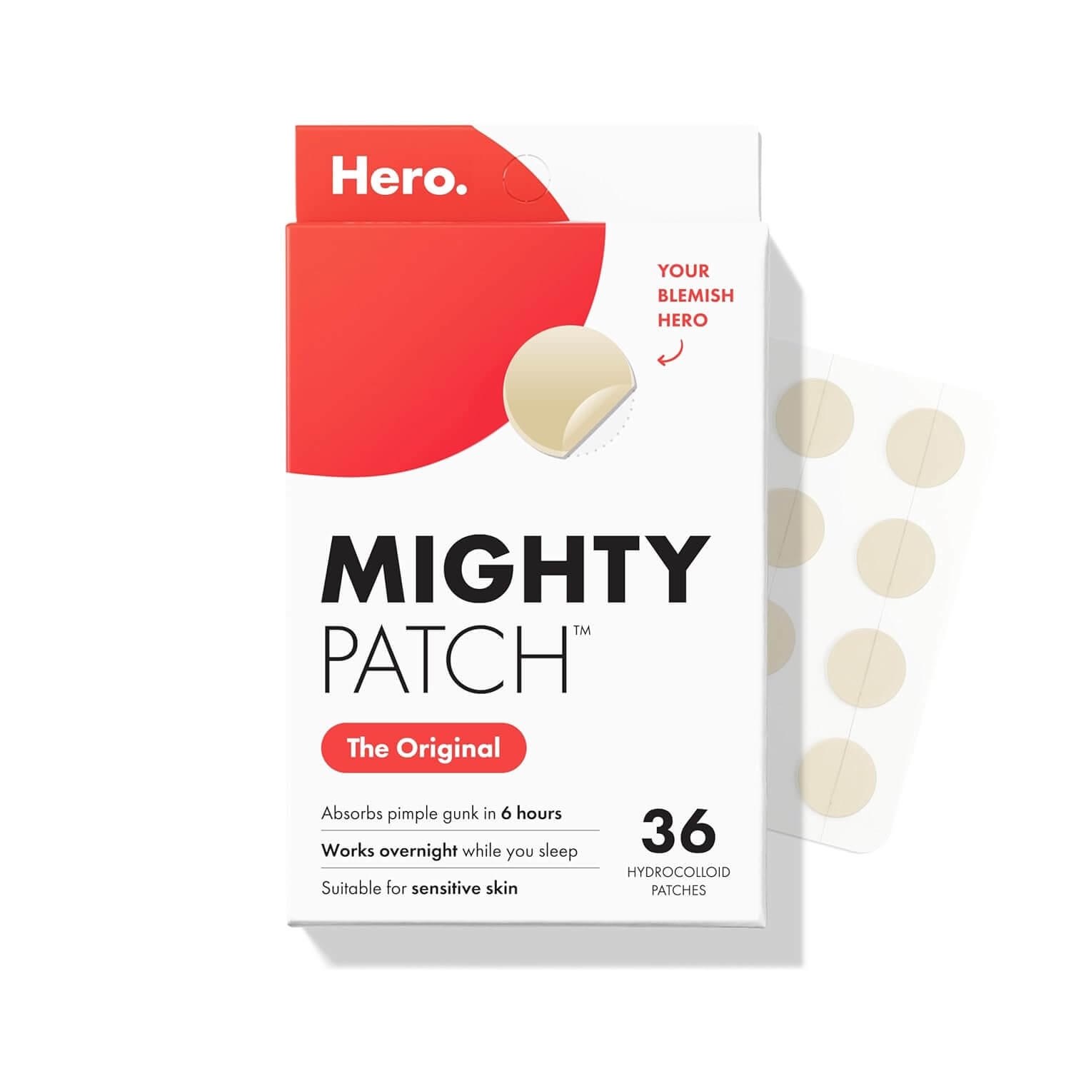 Mighty Patch Original – Hydrocolloid Acne Pimple Patches for Zits & Whiteheads, Overnight Spot Treatment, 36 Count