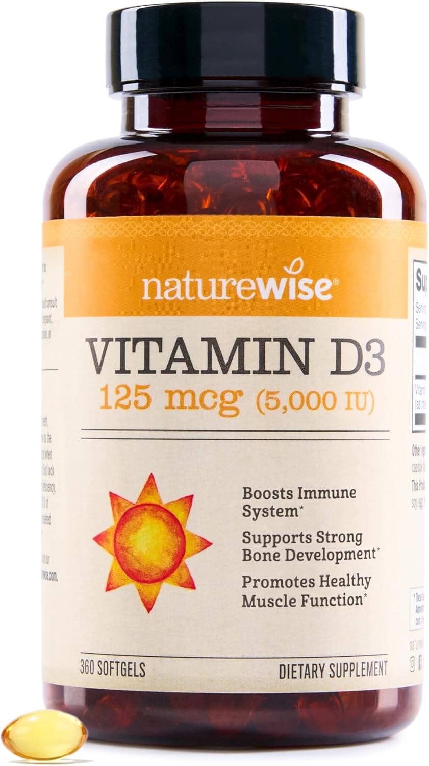 NatureWise Vitamin D3 5000 IU – Immune, Bone & Muscle Support, Non-GMO Mini Softgels, 360 Count