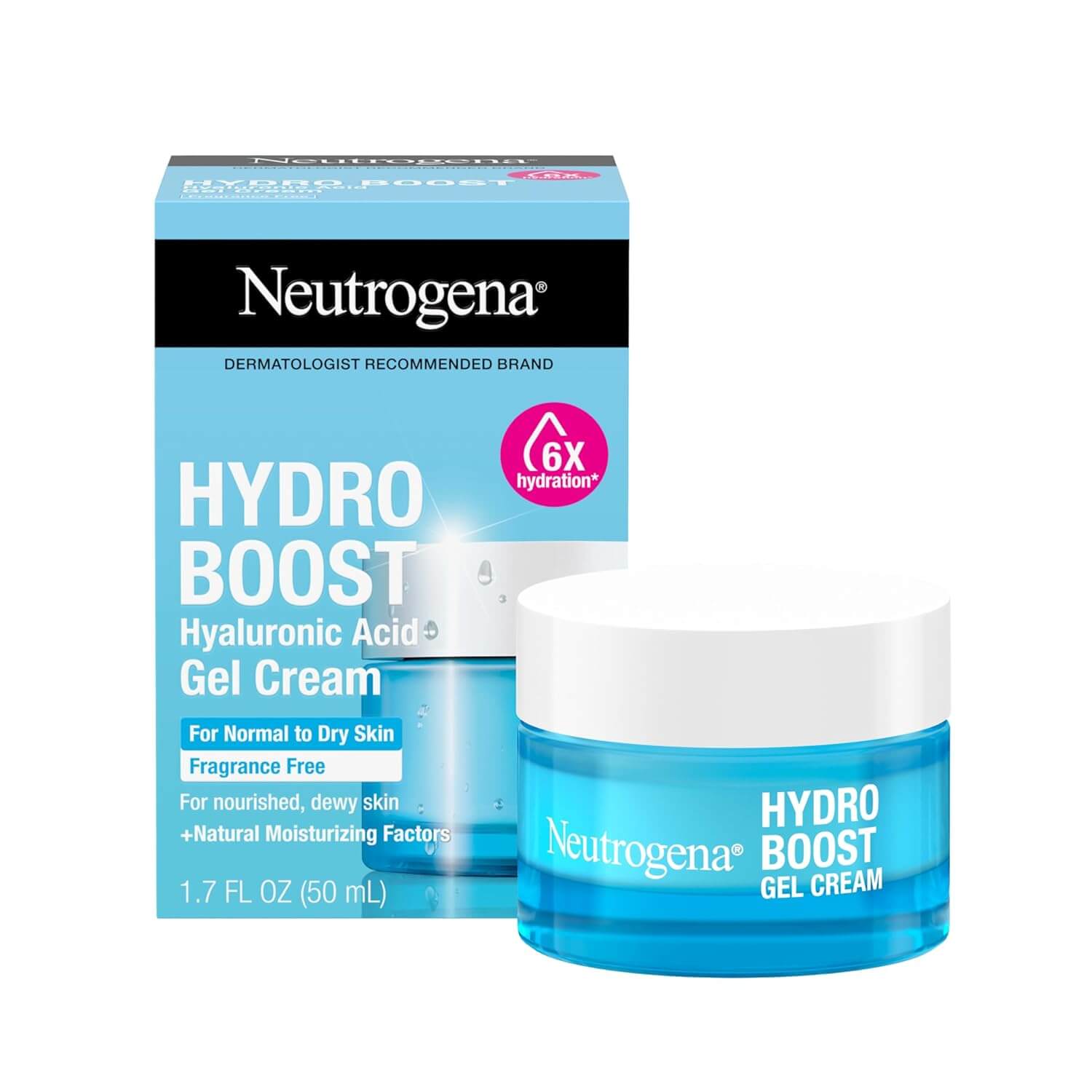Neutrogena Hydro Boost Gel Cream – Hyaluronic Acid, 48H Hydration Face Moisturizer for Normal to Dry Skin, Fragrance-Free, 1.7 oz + Travel Cleanser, 0.5 fl oz