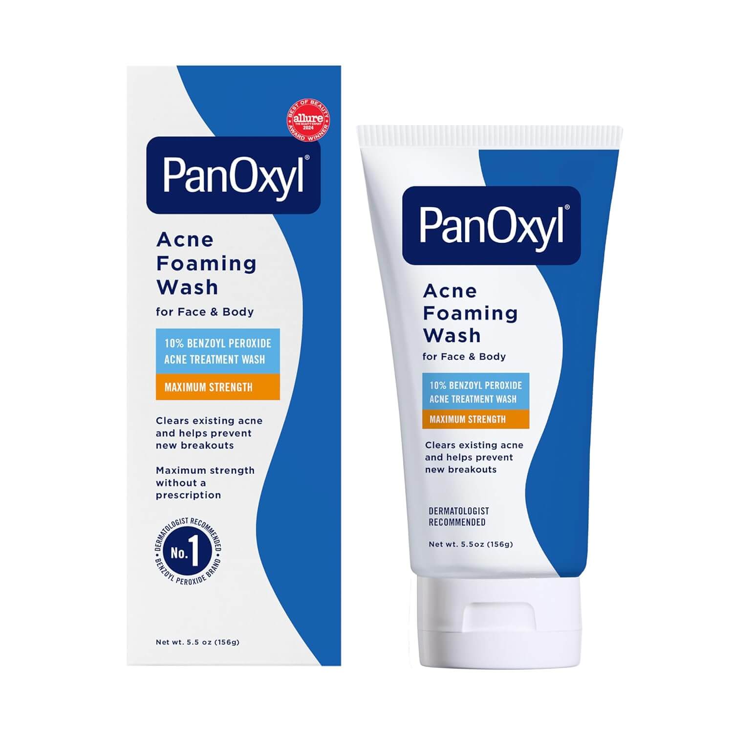 PanOxyl 10% Benzoyl Peroxide Acne Wash – Maximum Strength Acne-Fighting Cleanser for Face & Body, 5.5 oz