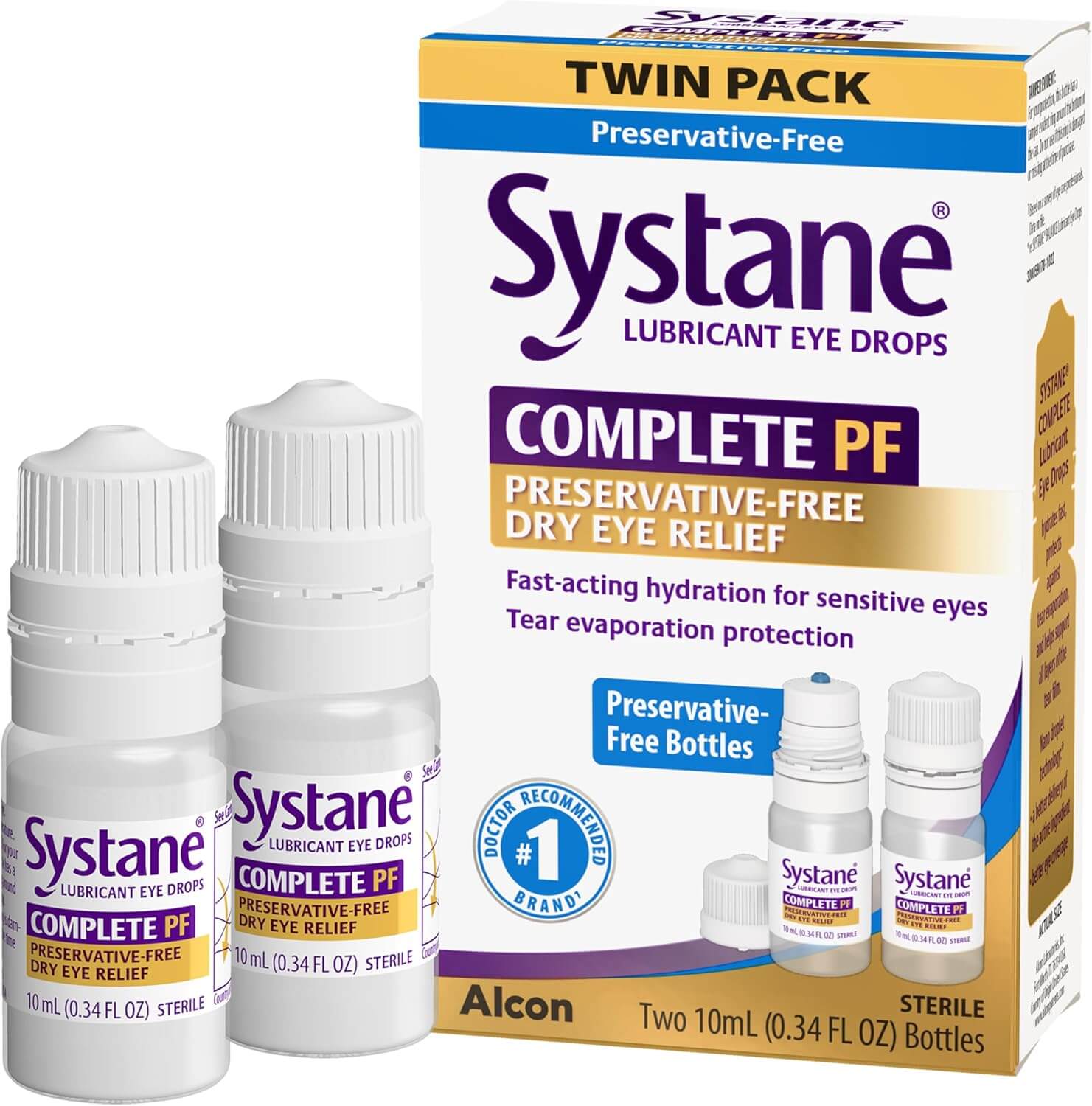 Systane Complete Preservative-Free Eye Drops – Lubricating Drops for Dryness & Irritation Relief, 2 Count (0.34 fl oz each)