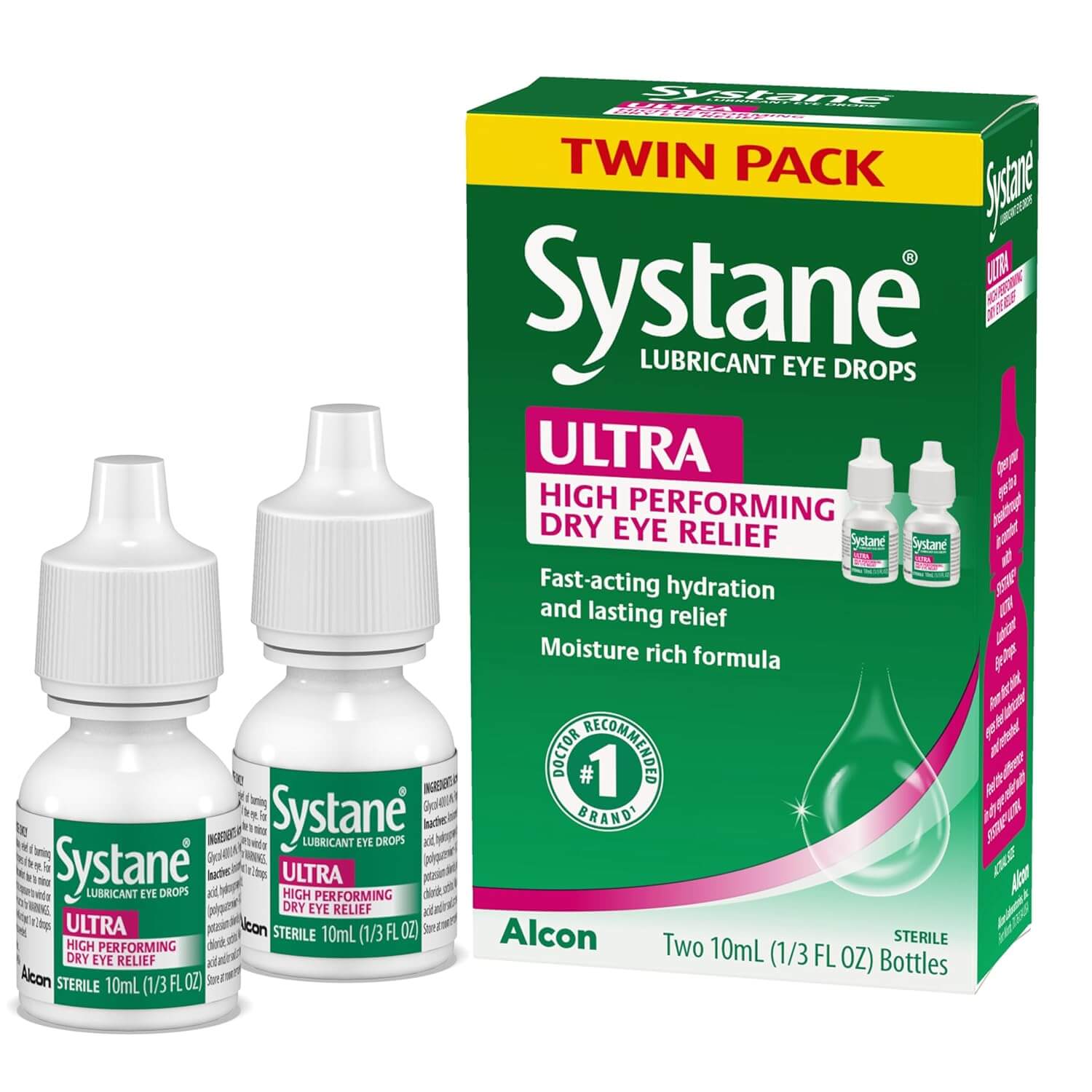 Systane Ultra Lubricant Eye Drops – Dry Eye Relief Artificial Tears, Twin Pack 10 mL Each