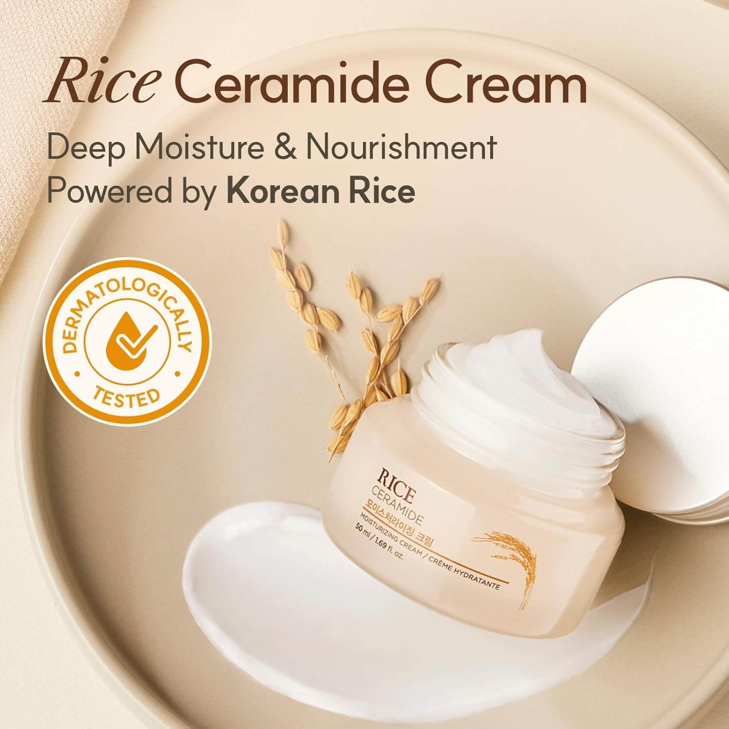 The Face Shop Rice & Ceramide Cream – Brightening & Barrier Repair Moisturizer, 50 ml