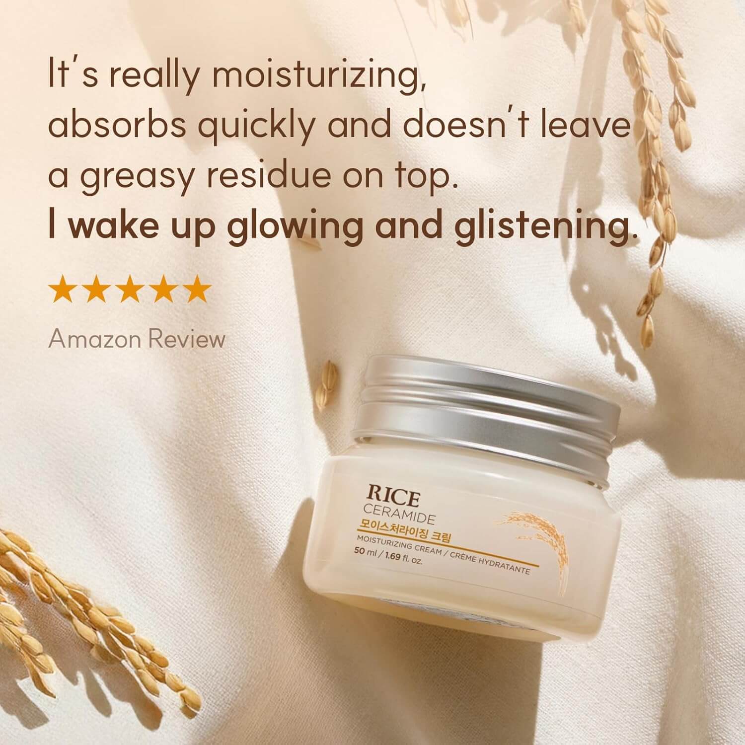 The Face Shop Rice & Ceramide Cream – Brightening & Barrier Repair Moisturizer, 50 ml