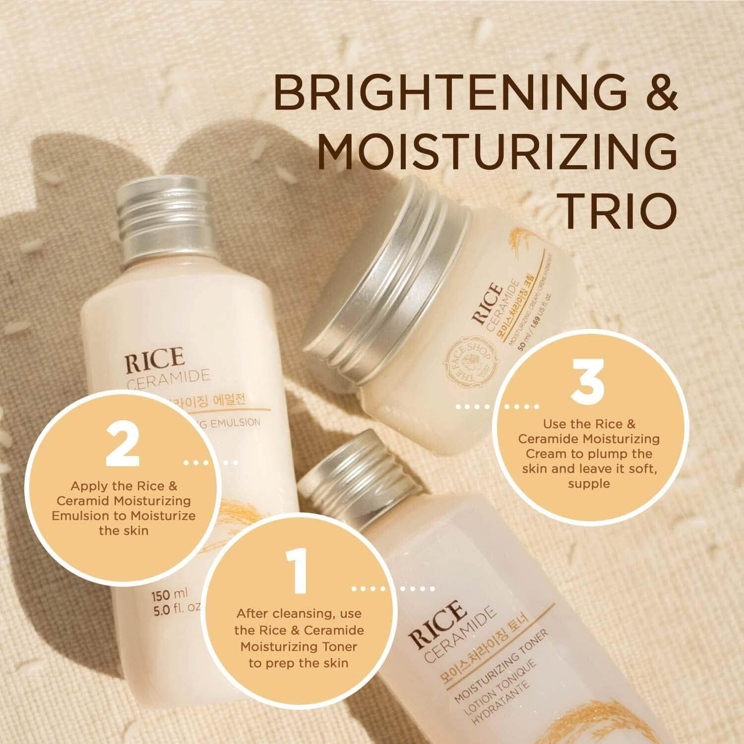 The Face Shop Rice & Ceramide Cream – Brightening & Barrier Repair Moisturizer, 50 ml