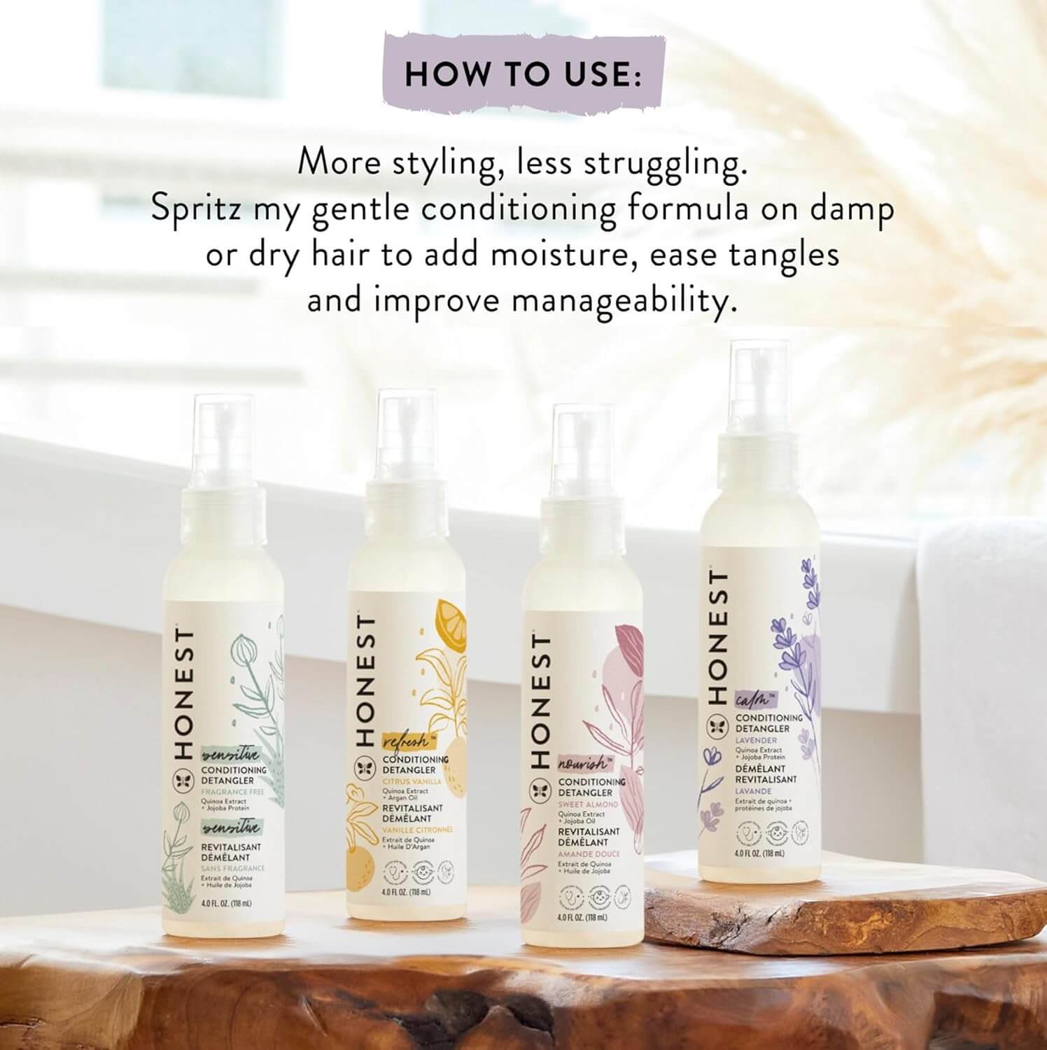 The Honest Company Hair Detangler – Leave-In Conditioning & Smoothing Spray, 4 fl oz