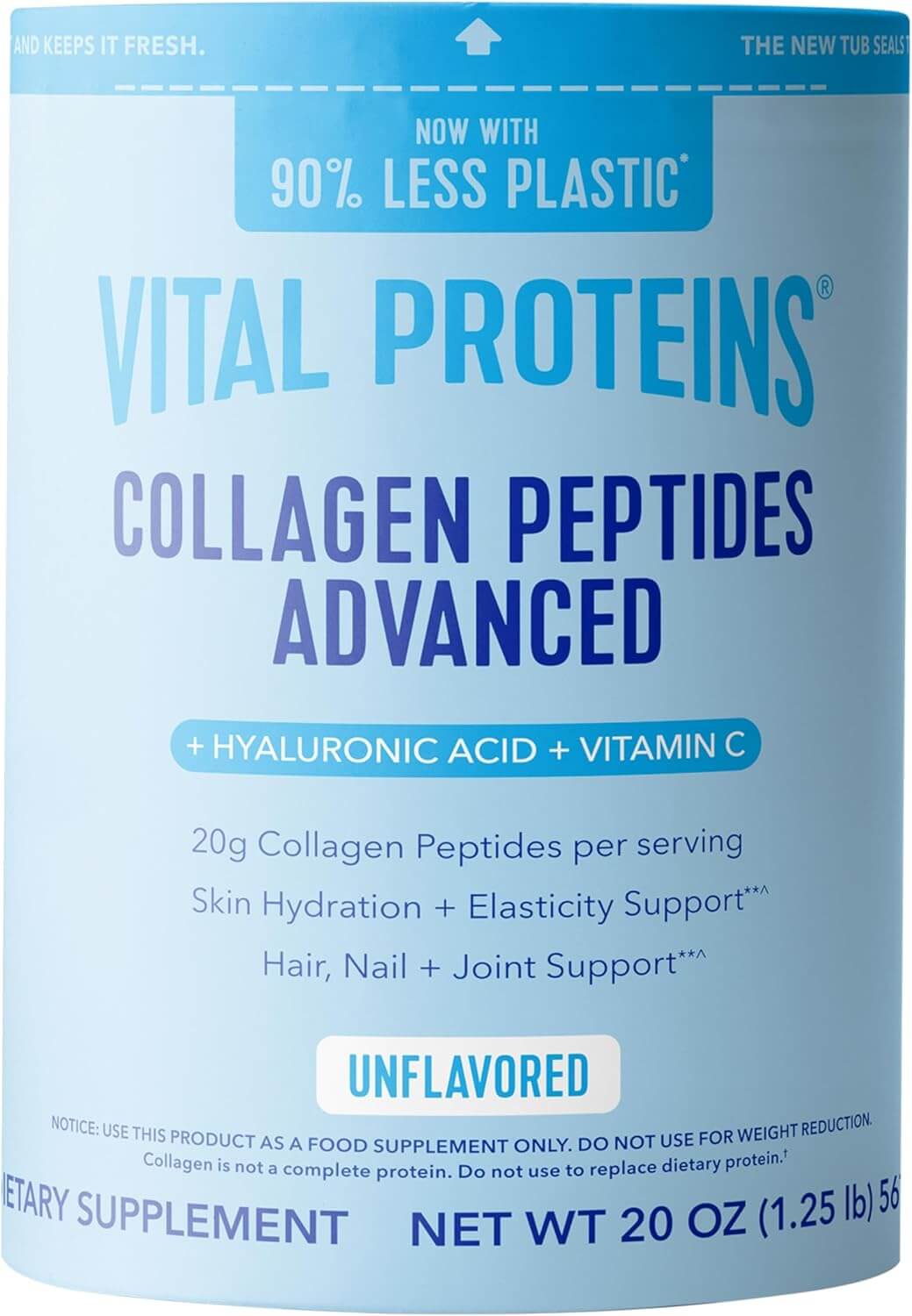Vital Proteins Collagen Peptides Powder – Hyaluronic Acid & Vitamin C, Unflavored Collagen Protein, 20 oz, 27 Servings