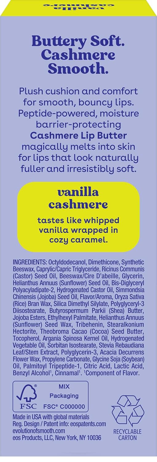 eos Cashmere Lip Butter – Vanilla Peptide Lip Moisturizer & Mask, 0.35 fl oz