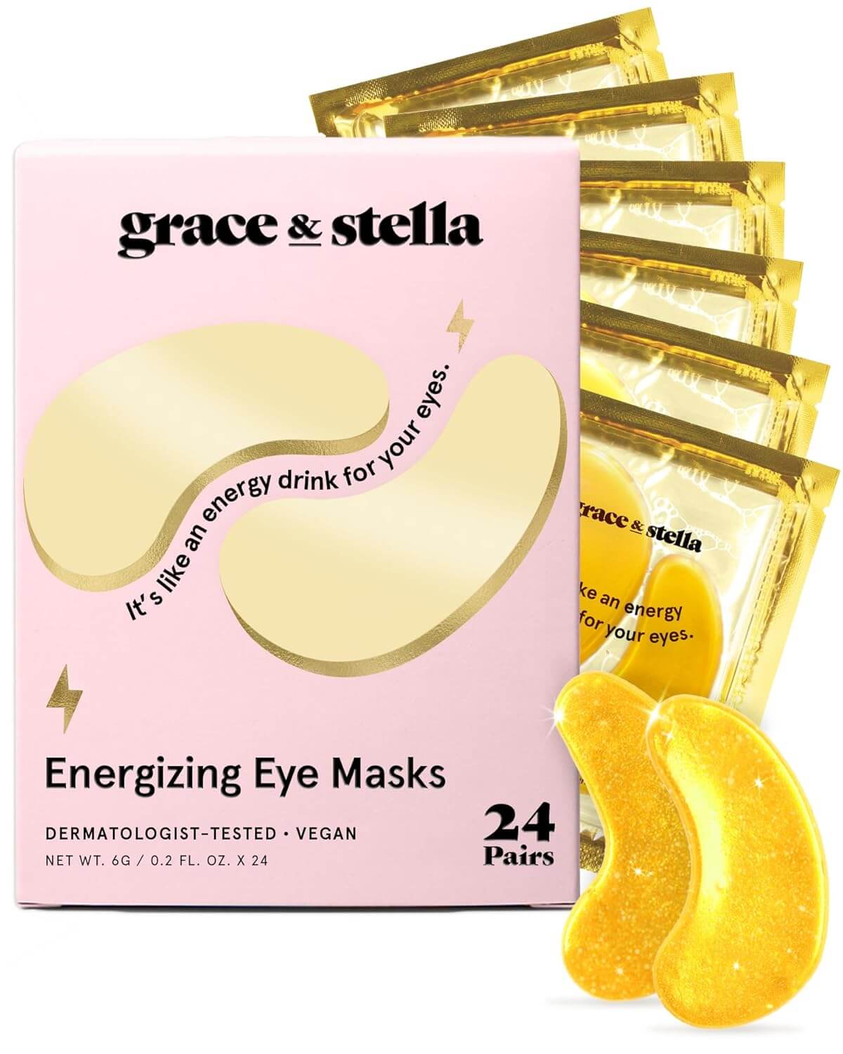 grace & stella Under Eye Masks – Gel Eye Patches for Dark Circles, Puffiness & Bags, Vegan Self-Care, 24 Pairs (Gold)